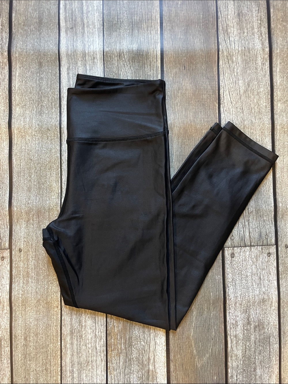 High-Waist Metallic Black Performance Leggings
